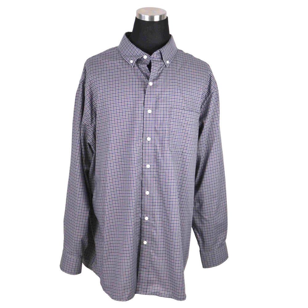 Oak Hill Mens Shirt 2XLT Blue Purple Plaid Wrinkle Free Cool Dry Material